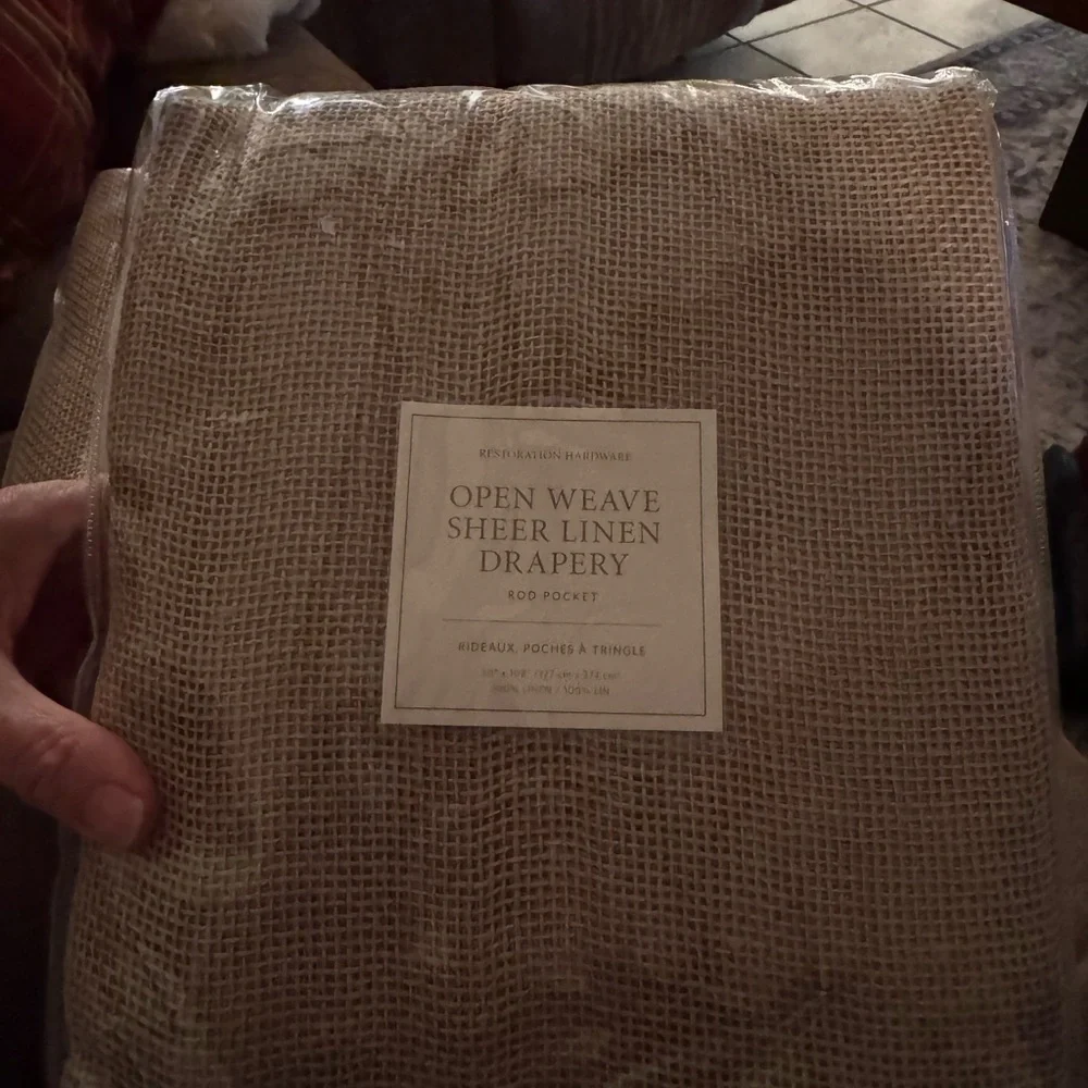 Pair2 New Restoration Hardware Open Weave Linen Drapery Rod Pocket 50X108